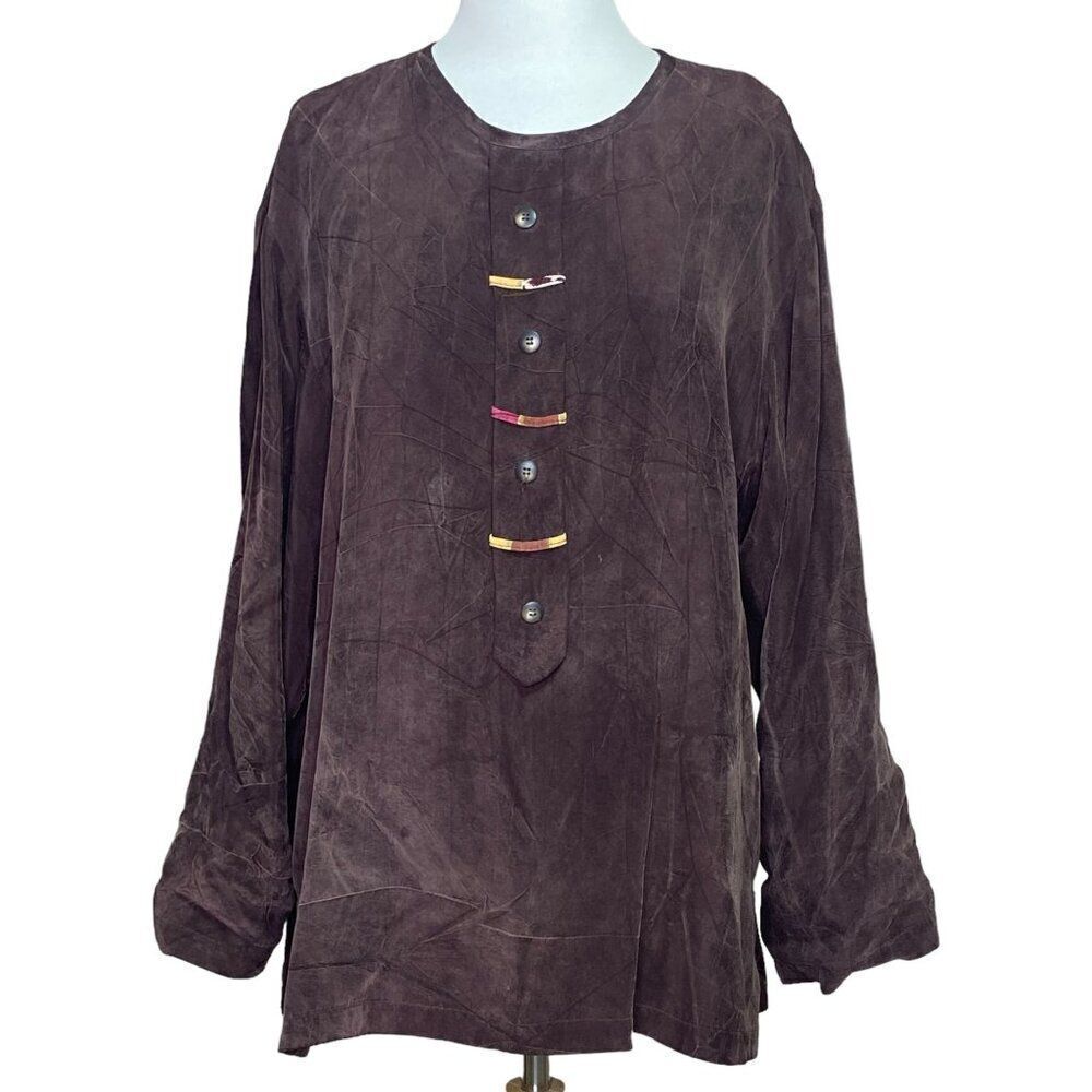 Rare Paula Sweet Brown Long Sleeve Tunic Top Size Large